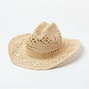 2022 Spring Summer New Hollow Woven Papyrus Hat Women Fashion Casual Girl Outdoor Sunshade Cowboy Sun Hat Wide Brim Straw Hat