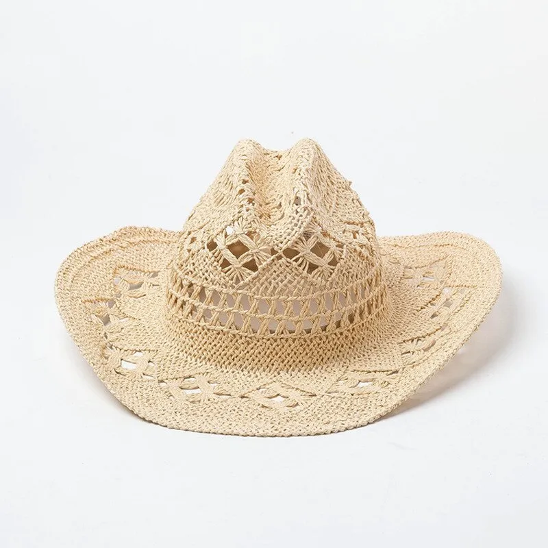 2022 Spring Summer New Hollow Woven Papyrus Hat Women Fashion Casual Girl Outdoor Sunshade Cowboy Sun Hat Wide Brim Straw Hat