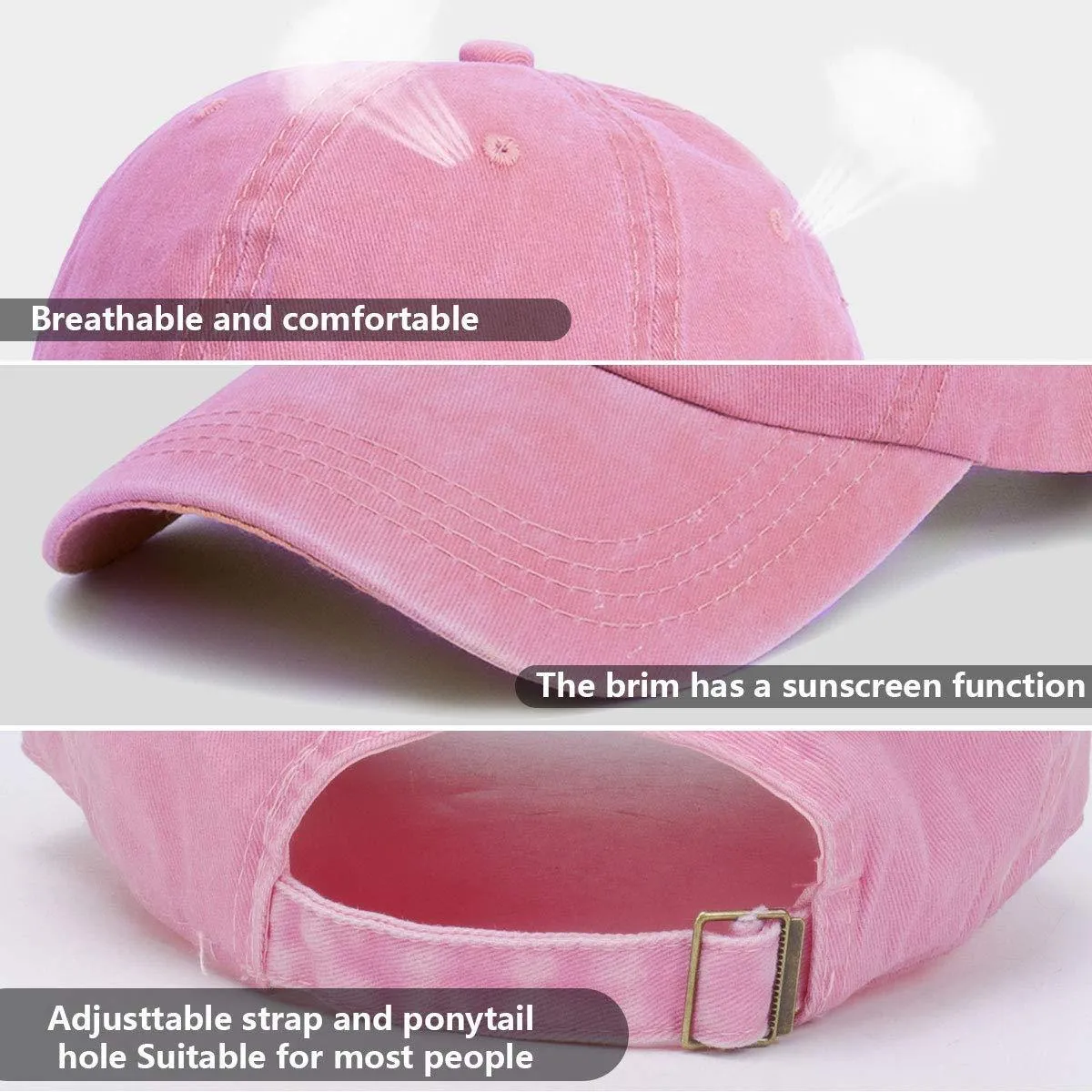 Baseball Cap - Plain Cap Hat Lightweight Adjustable Washed Polo Style Hat Classic Sports Casual Cap Summer Sun Hat for Unisex Pink2
