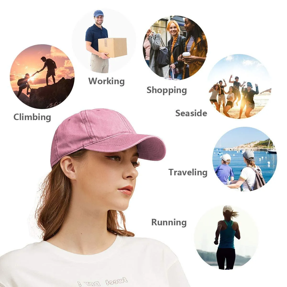 Baseball Cap - Plain Cap Hat Lightweight Adjustable Washed Polo Style Hat Classic Sports Casual Cap Summer Sun Hat for Unisex Pink2