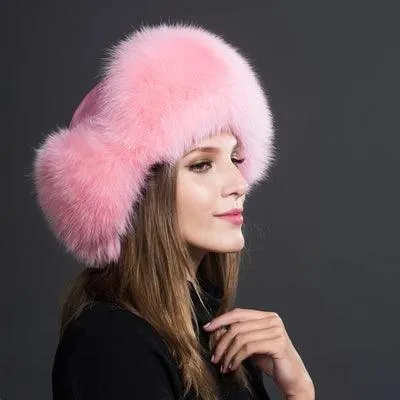 Beautiful Women's Natural Raccoon or Fox Fur Ushanka Hat