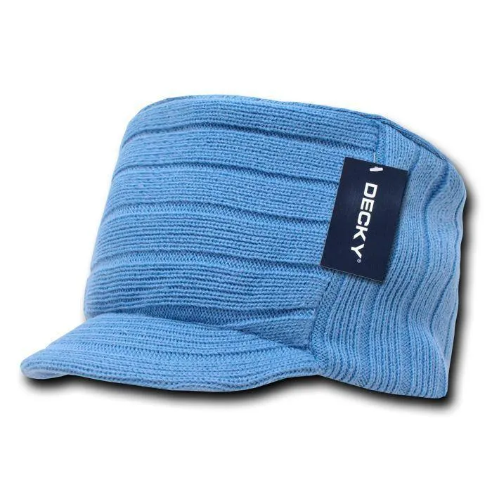 Decky Beanies Knitted Flat Top Warm Ribbed Visor Ski Cadet Gi Caps