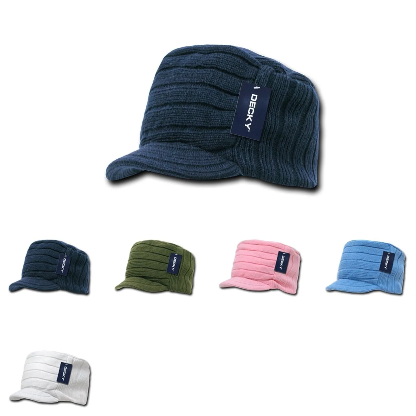 Decky Beanies Knitted Flat Top Warm Ribbed Visor Ski Cadet Gi Caps