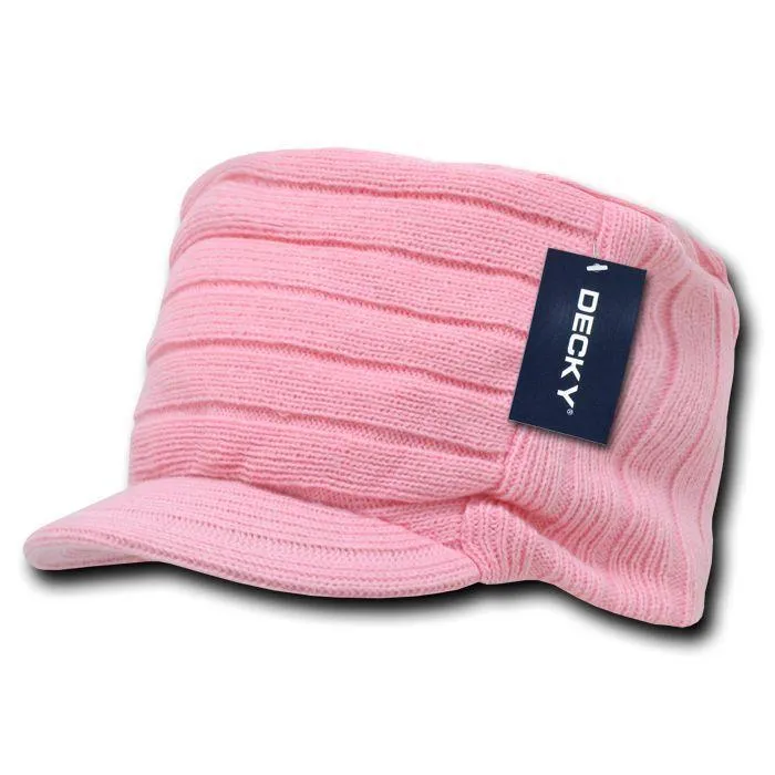 Decky Beanies Knitted Flat Top Warm Ribbed Visor Ski Cadet Gi Caps