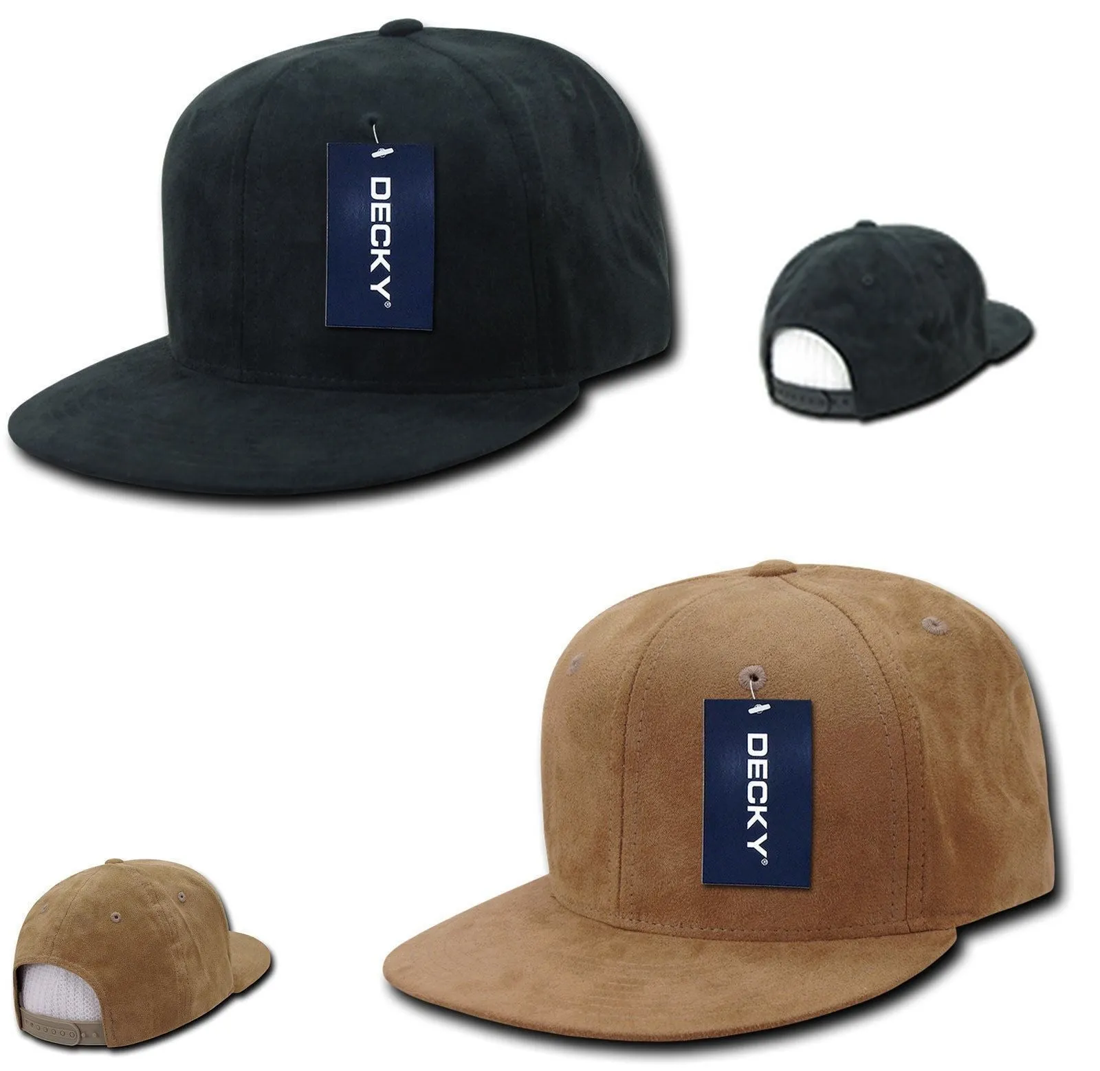 Decky Faux Suede Snapback Baseball 6 Panel Flat Bill Hats Caps