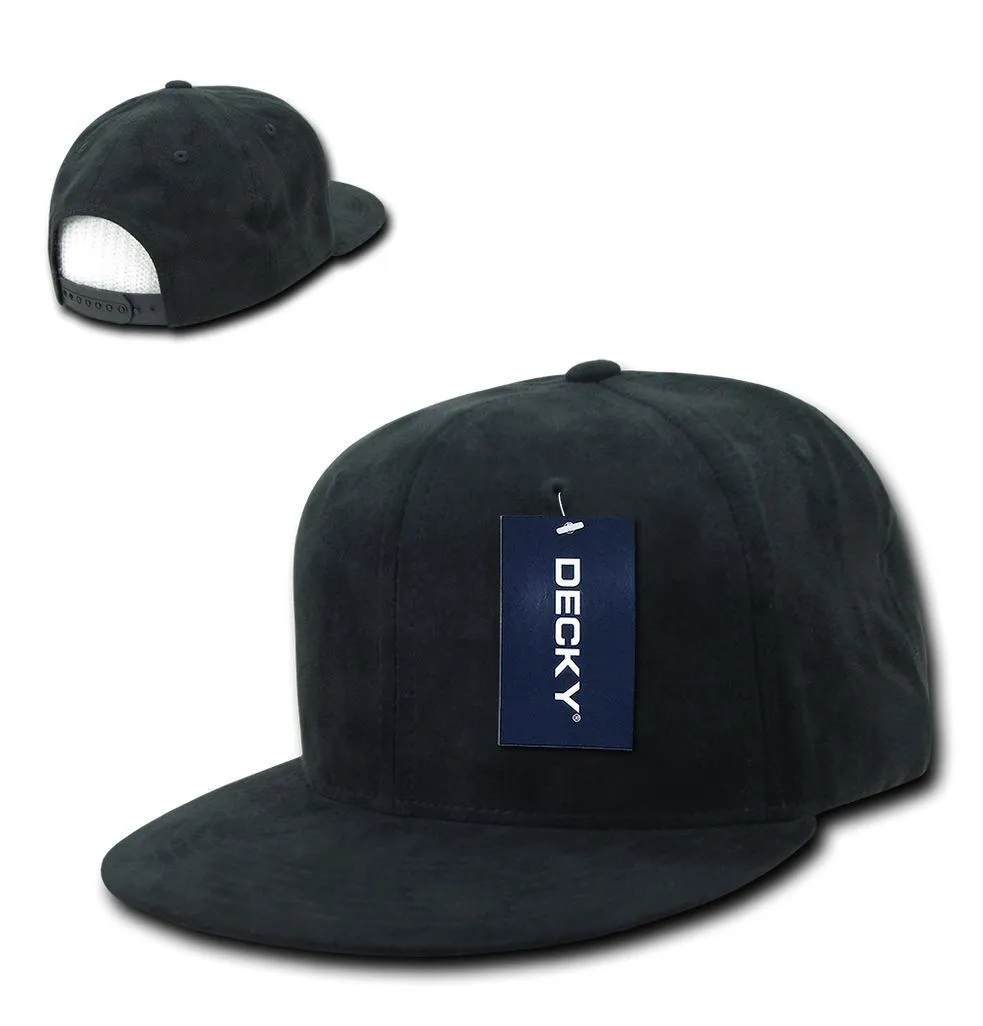 Decky Faux Suede Snapback Baseball 6 Panel Flat Bill Hats Caps