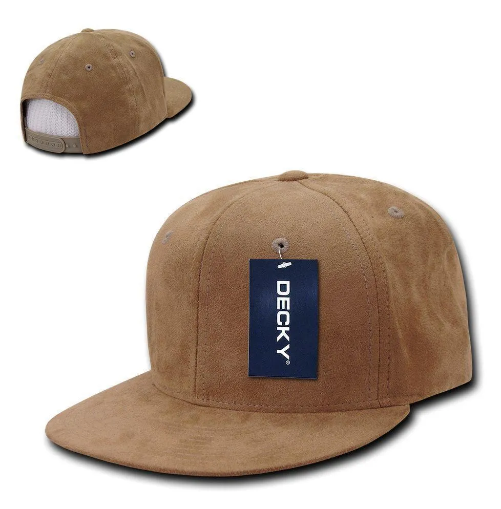 Decky Faux Suede Snapback Baseball 6 Panel Flat Bill Hats Caps
