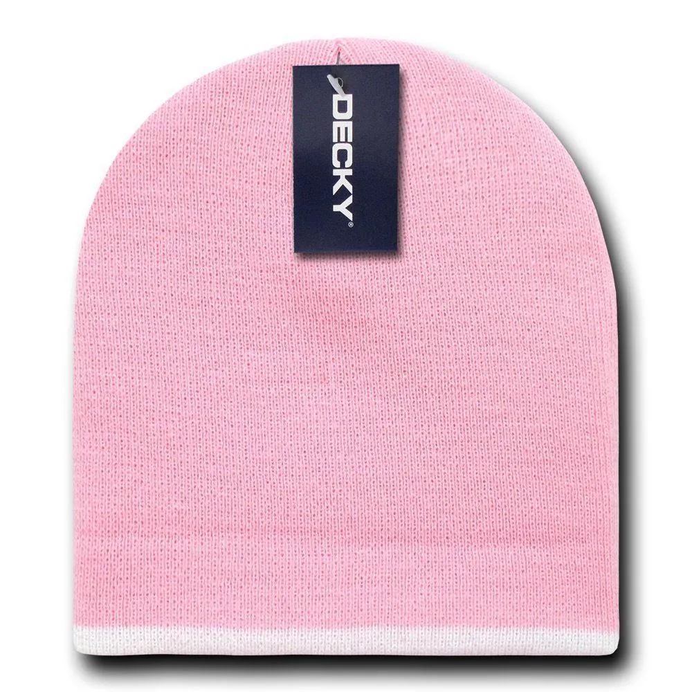 Decky Single Striped Two Tone Beanies Knitted Ski Skull Caps Hats Warm Winter