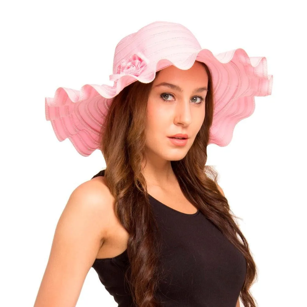Fabseasons Baby pink Wavy Long Brim Hat
