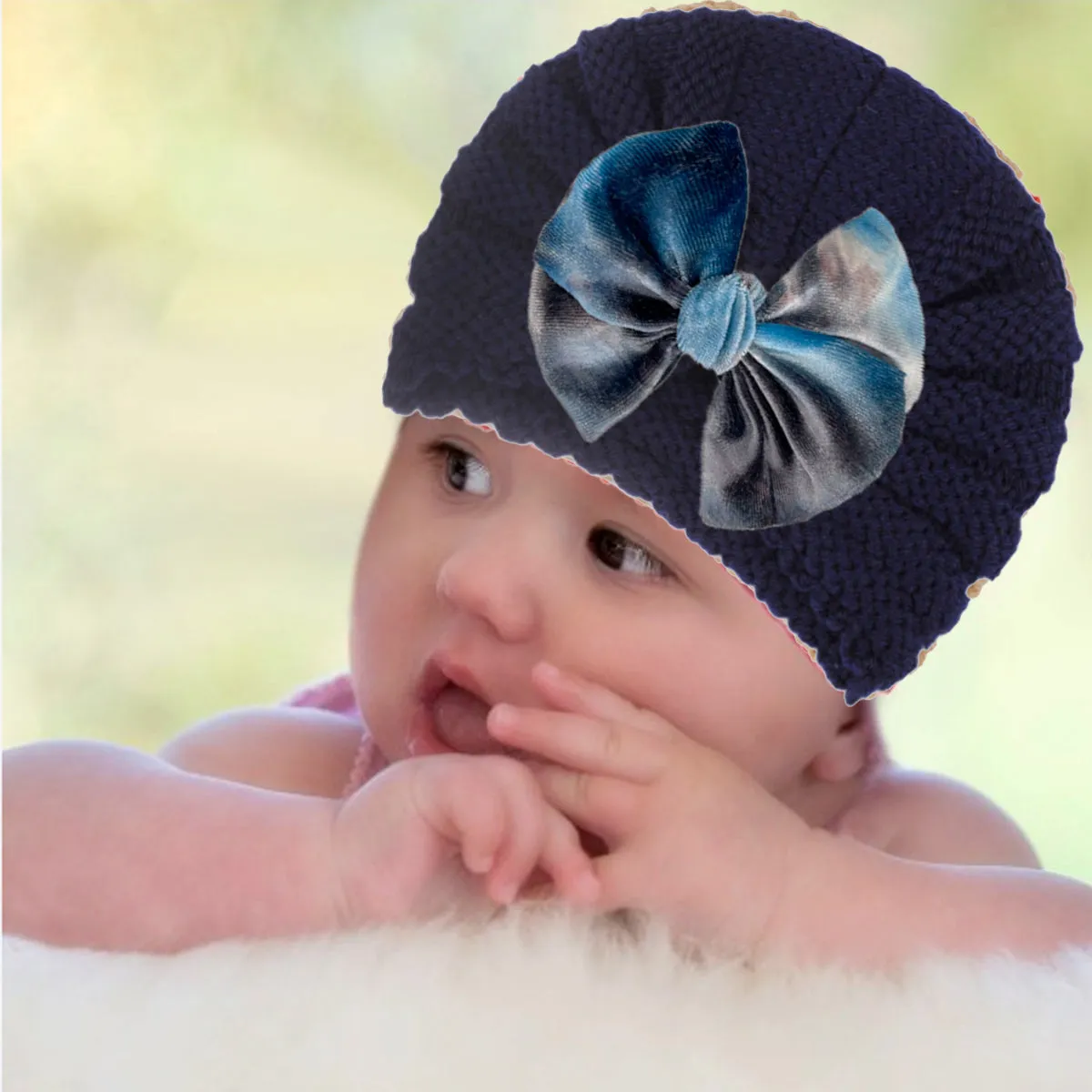 Fancydresswale European Style Wool Knitted Hat for Babies & Toddlers – Soft & Cozy Winter Beanie Newborn Winter Turban Cap-Navy Blue