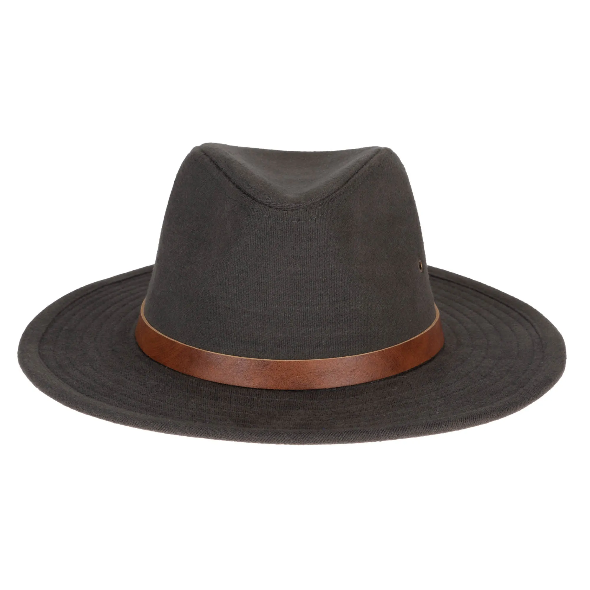 Faux Felt Fedora with Braided Faux Leather Trim