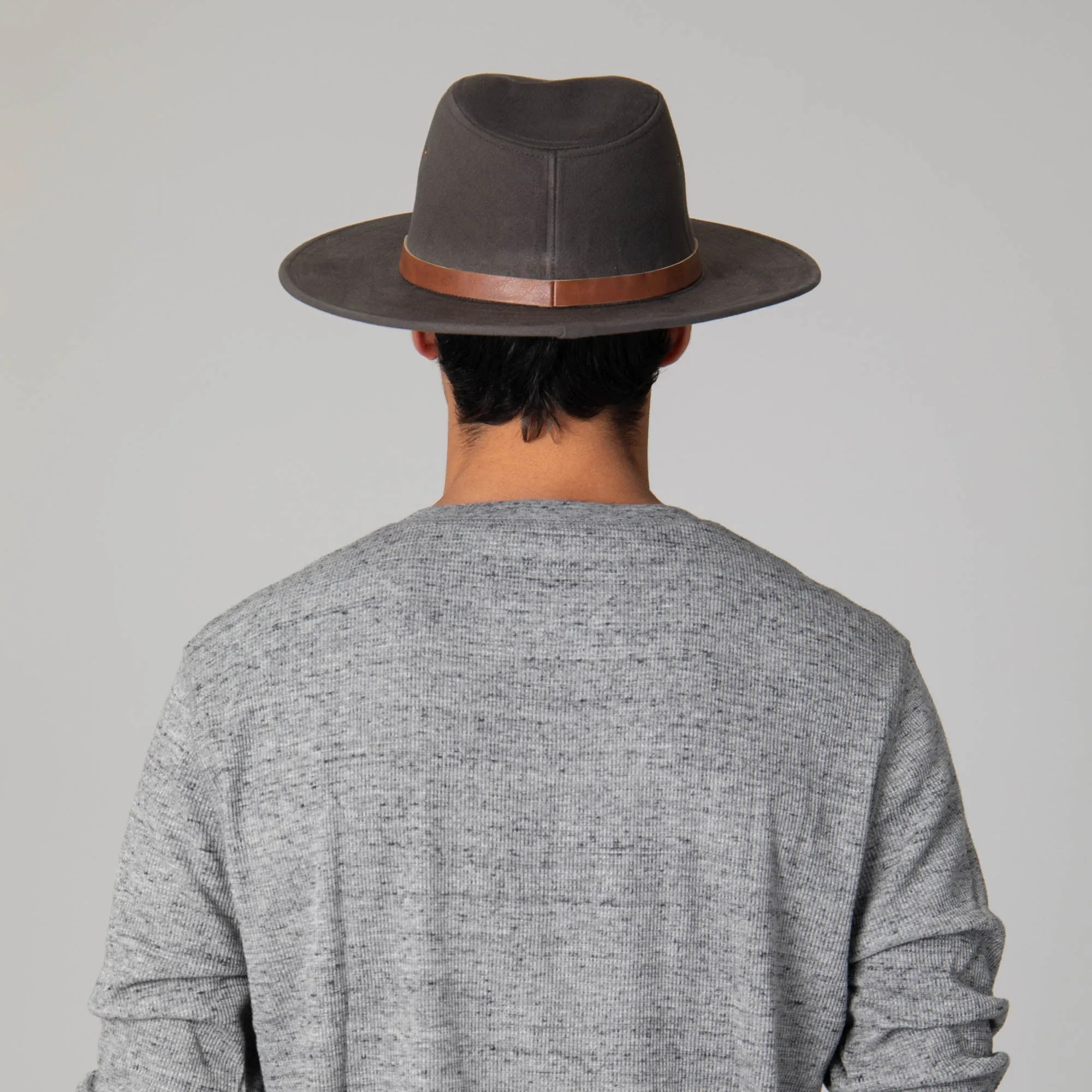 Faux Felt Fedora with Braided Faux Leather Trim
