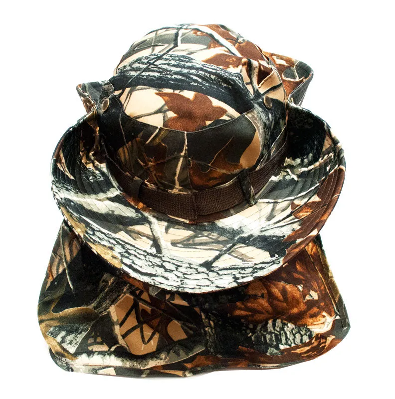 Forest Camouflage Bucket Hat with Flap Neck Cover