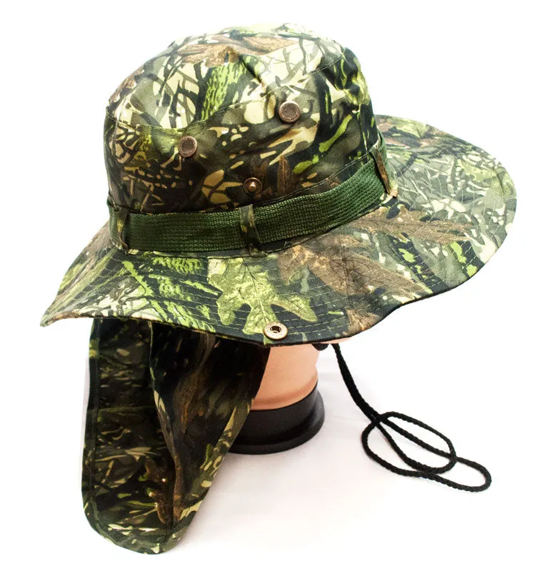 Forest Camouflage Bucket Hat with Flap Neck Cover