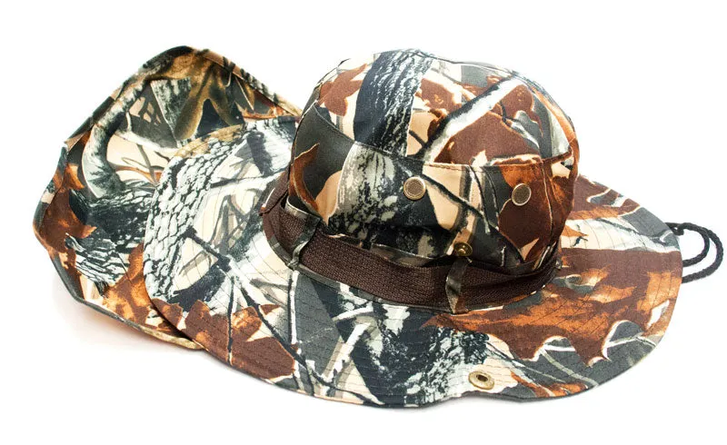 Forest Camouflage Bucket Hat with Flap Neck Cover