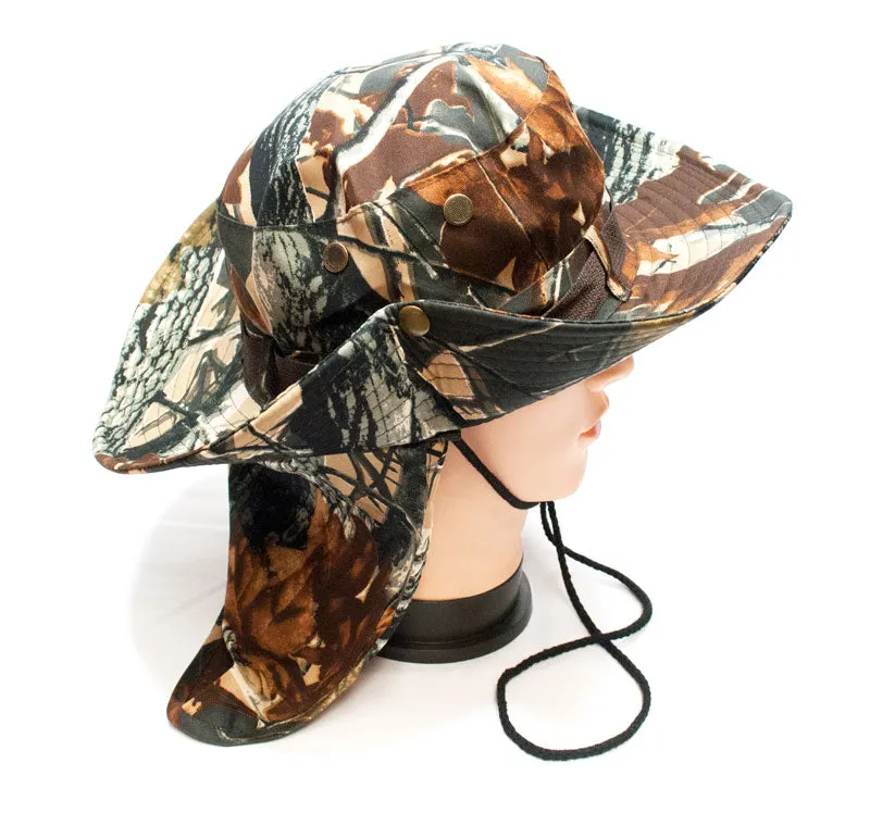 Forest Camouflage Bucket Hat with Flap Neck Cover