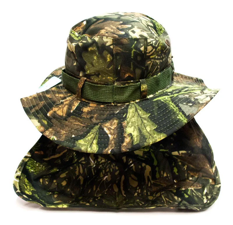 Forest Camouflage Bucket Hat with Flap Neck Cover