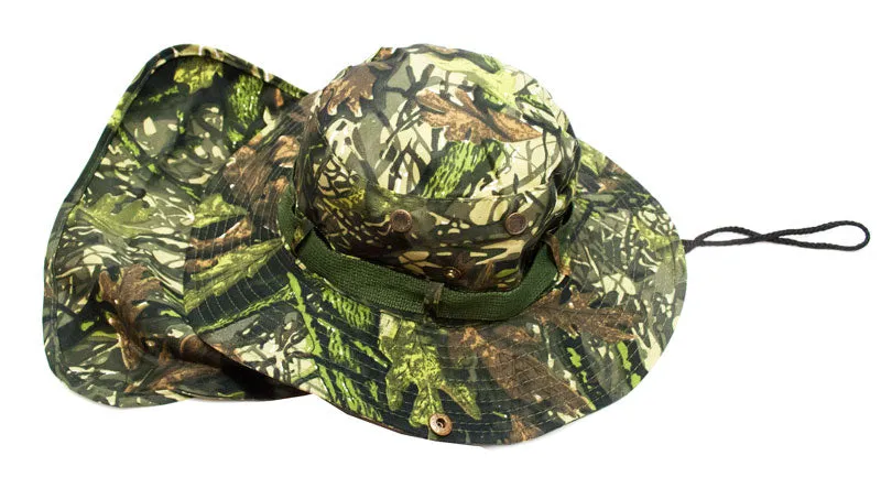 Forest Camouflage Bucket Hat with Flap Neck Cover