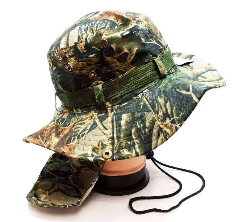 Forest Camouflage Bucket Hat with Flap Neck Cover