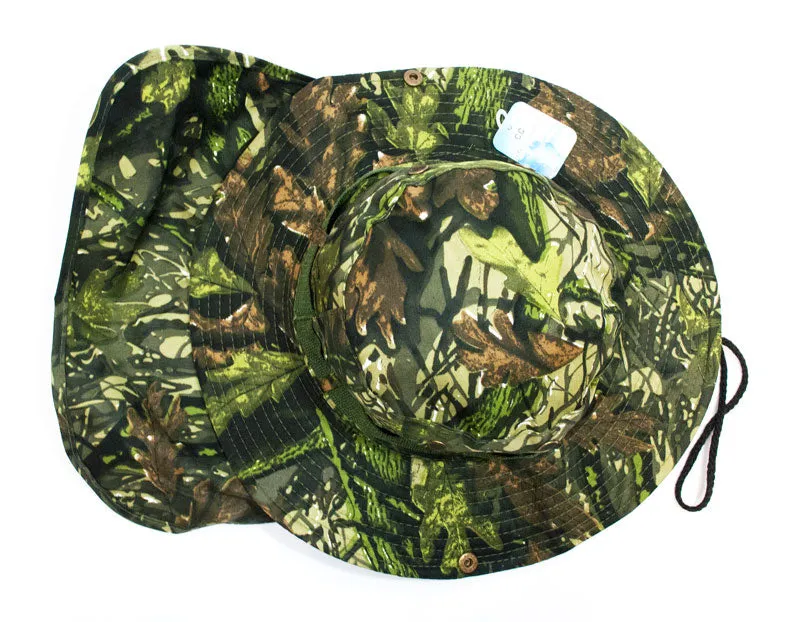 Forest Camouflage Bucket Hat with Flap Neck Cover