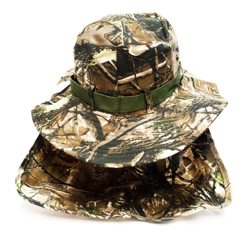 Forest Camouflage Bucket Hat with Flap Neck Cover