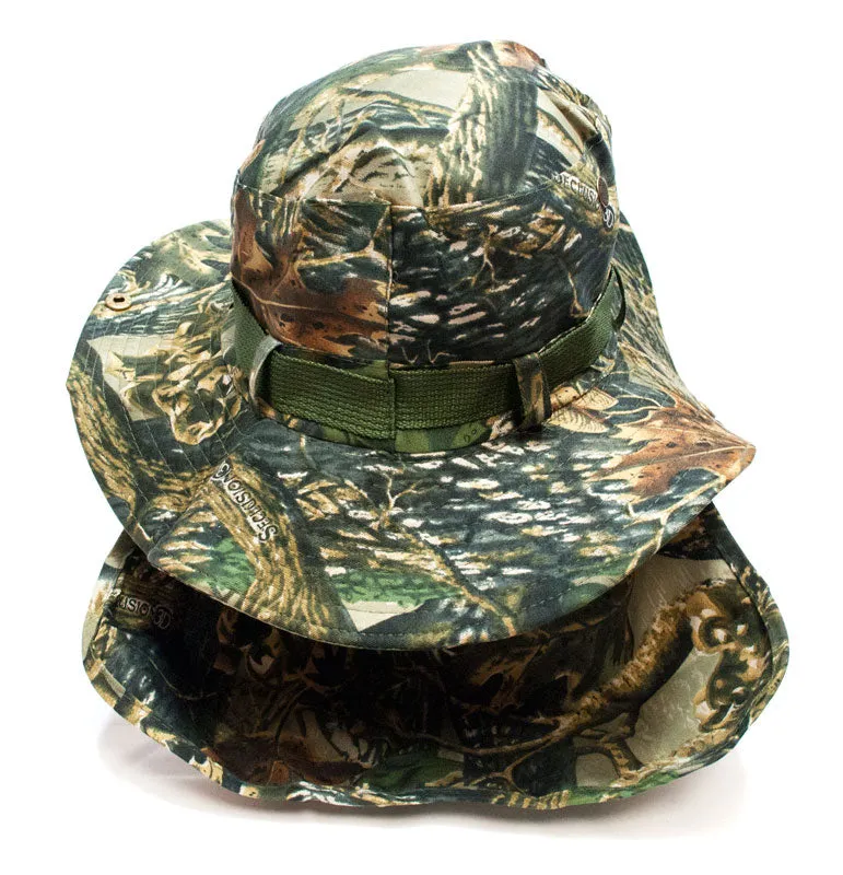 Forest Camouflage Bucket Hat with Flap Neck Cover