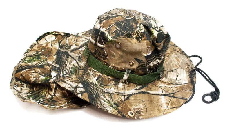 Forest Camouflage Bucket Hat with Flap Neck Cover
