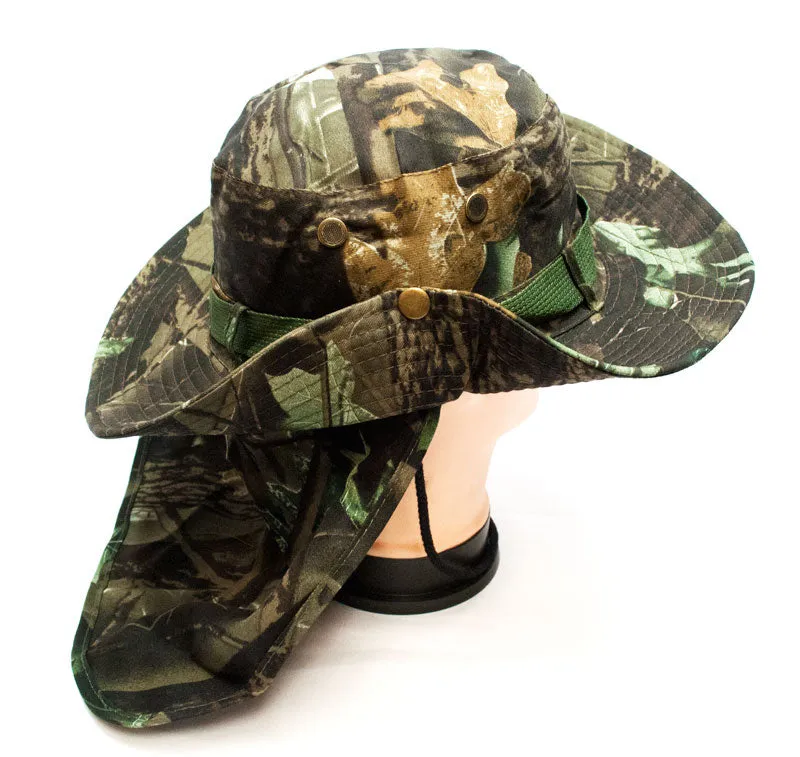 Forest Camouflage Bucket Hat with Flap Neck Cover