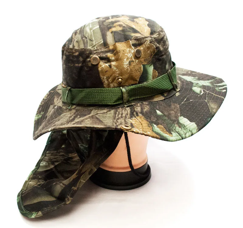 Forest Camouflage Bucket Hat with Flap Neck Cover
