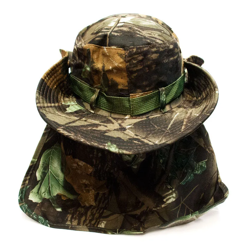 Forest Camouflage Bucket Hat with Flap Neck Cover