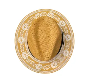 Hand-painted Hat from Mexico - Floral - Straw, White