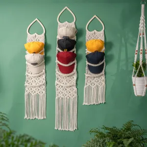Handmade Macrame Baseball Cap Hanger, Wall Mounted Hat Display Rack