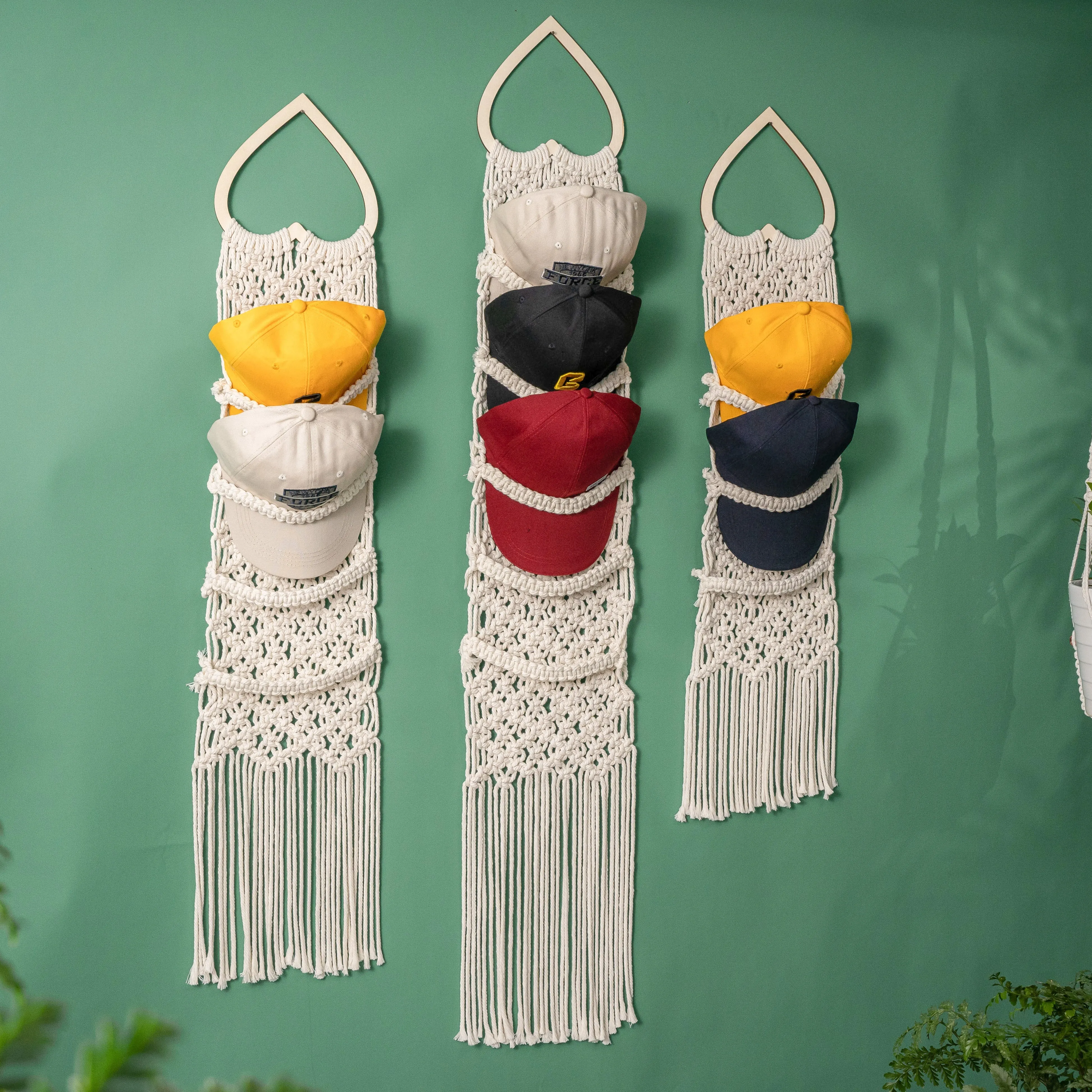 Handmade Macrame Baseball Cap Hanger, Wall Mounted Hat Display Rack