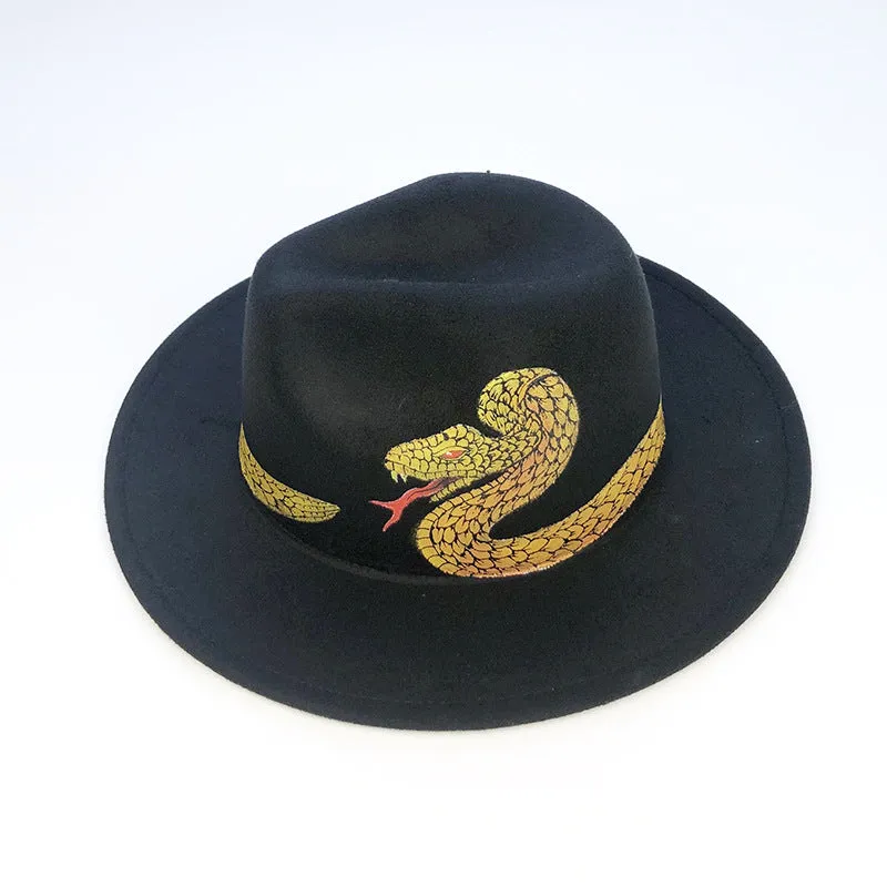 Italian Fedora Hats Green Dragon Top Hat Flat Brim Top Hat Felt Hat Autumn and Winter