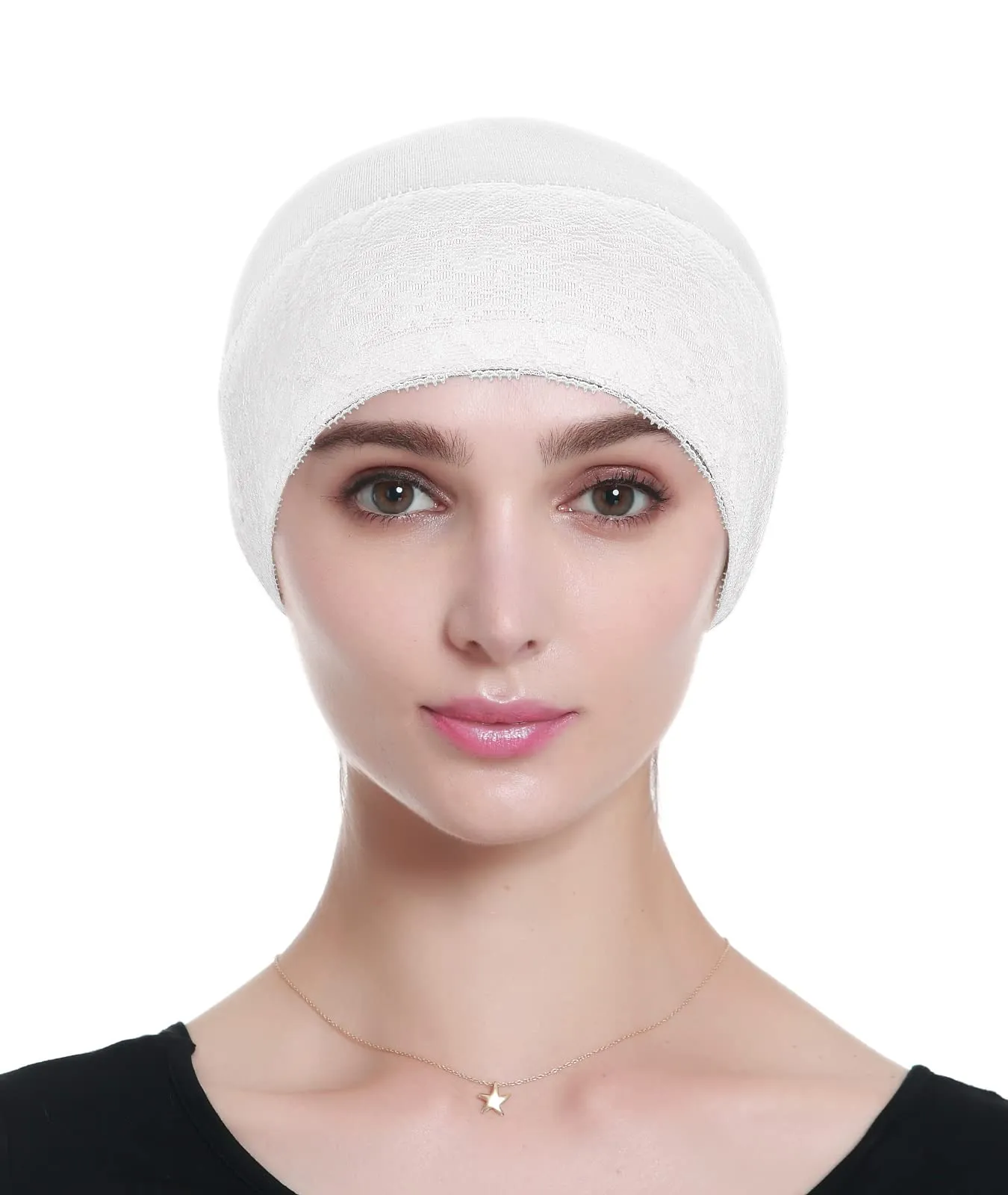 Jo Alnorm Womens Bamboo Beanie Lace Turban Soft Sleeping Night Cap Off-White
