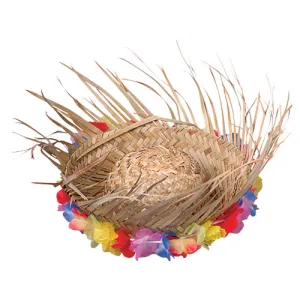 Luau Party Costume Natural Beachcomber Hat With Lei