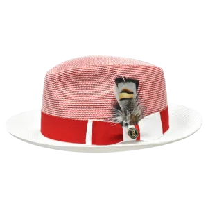 Men's Red and White Georgio Collection 2-Tone Straw Fedora Hat by Bruno Capelo