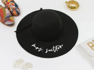 Personalized Mrs Black Felt Floppy Bridal Hat Beach Hat