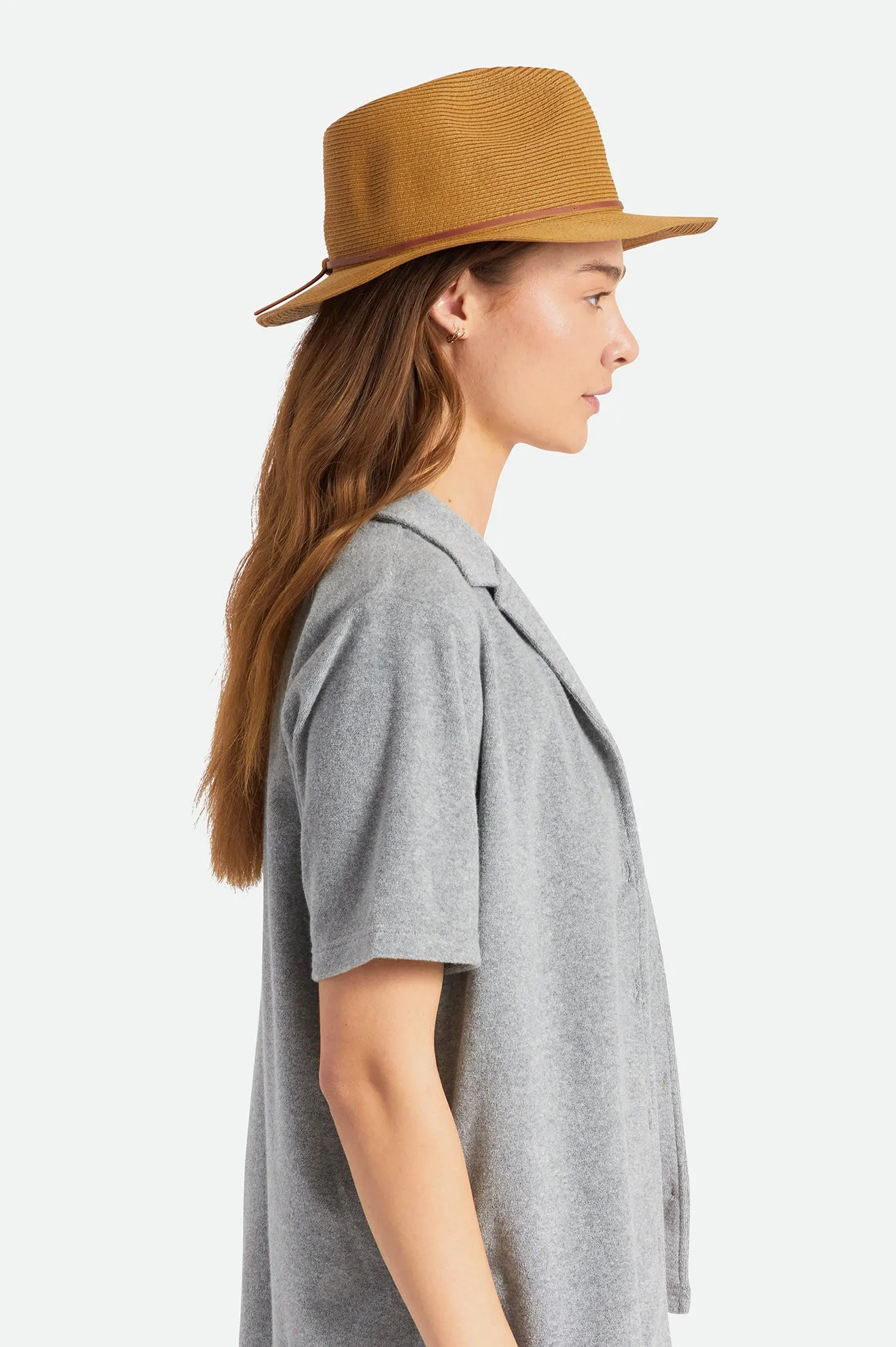 Wesley Straw Packable Fedora - Copper
