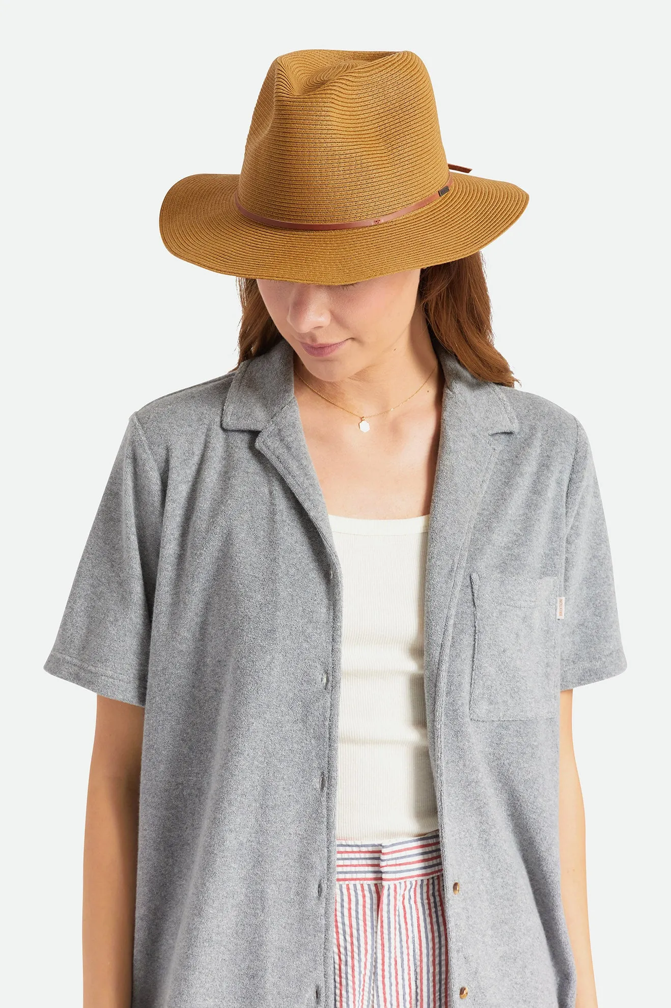 Wesley Straw Packable Fedora - Copper