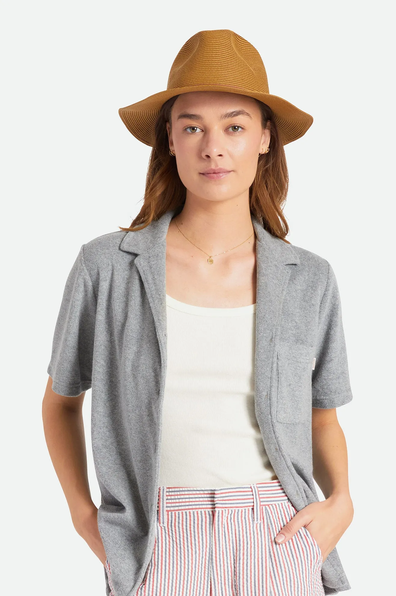Wesley Straw Packable Fedora - Copper