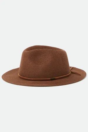 Wesley Straw Packable Fedora - Dark Brown