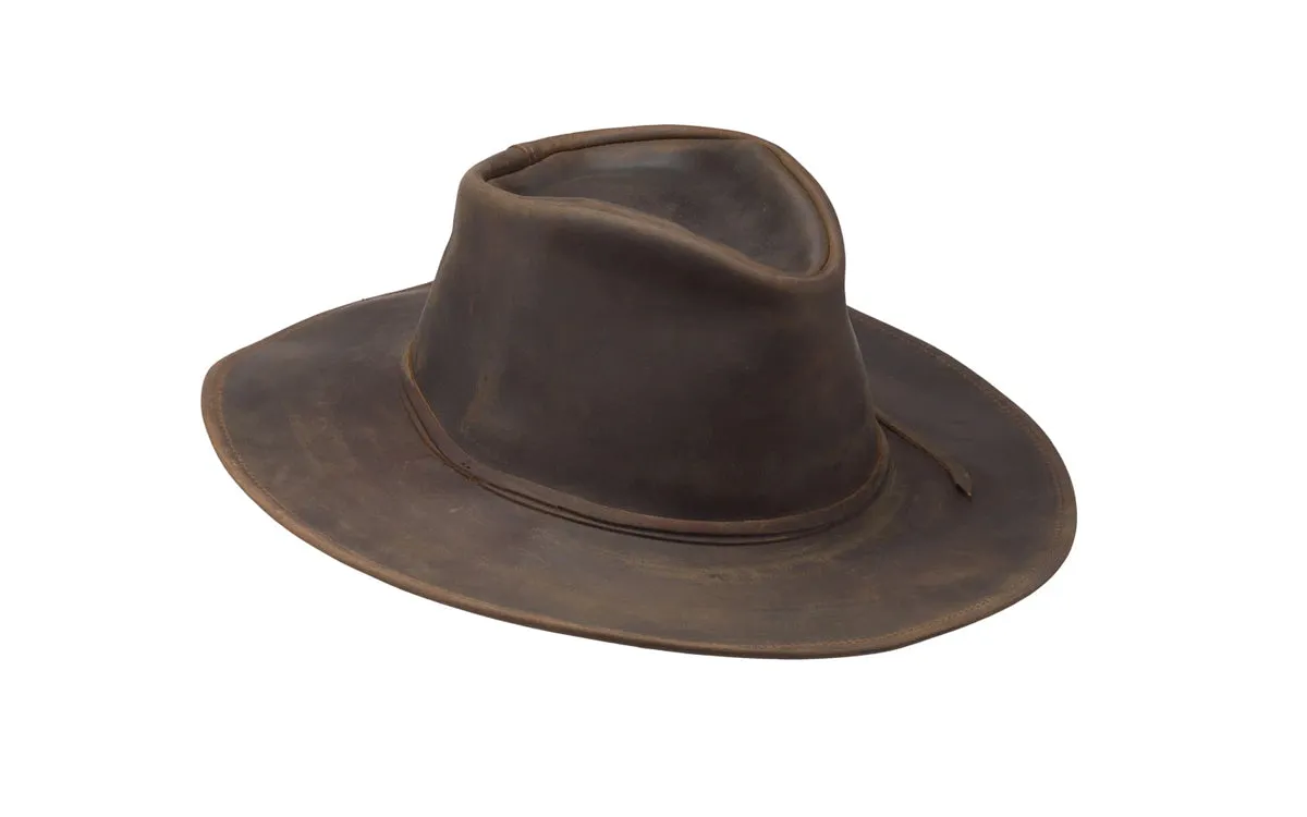 WILDER WIDE BRIM LEATHER HAT - CHOCOLATE